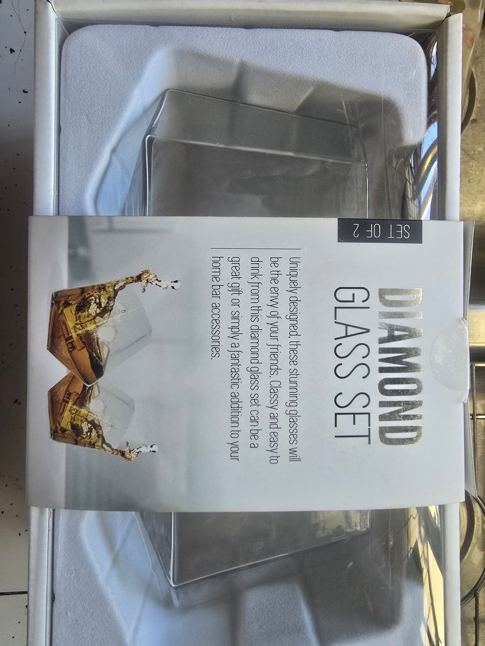 NEW Diamond Whiskey Glasses Set of 2 Tilted Geometric Bourbon Tumblers